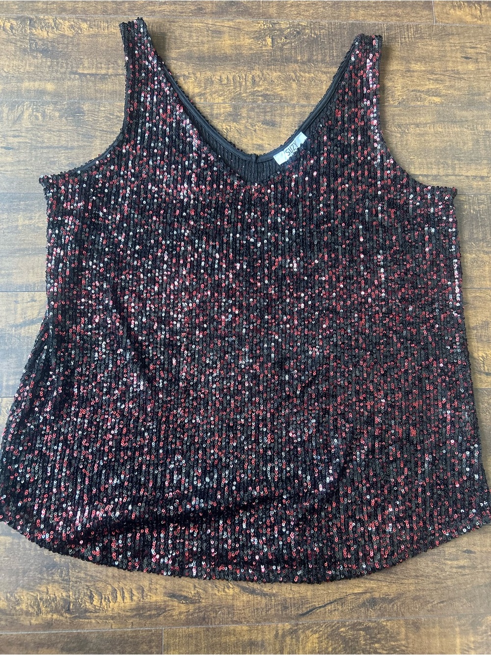 Suzy Shier Black & Red Sequin V-Neck Camisole